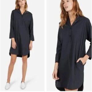 Everlane The Artist Smock Wool Blend Long Sleeve Shirt Dress Black Size S Pocket
